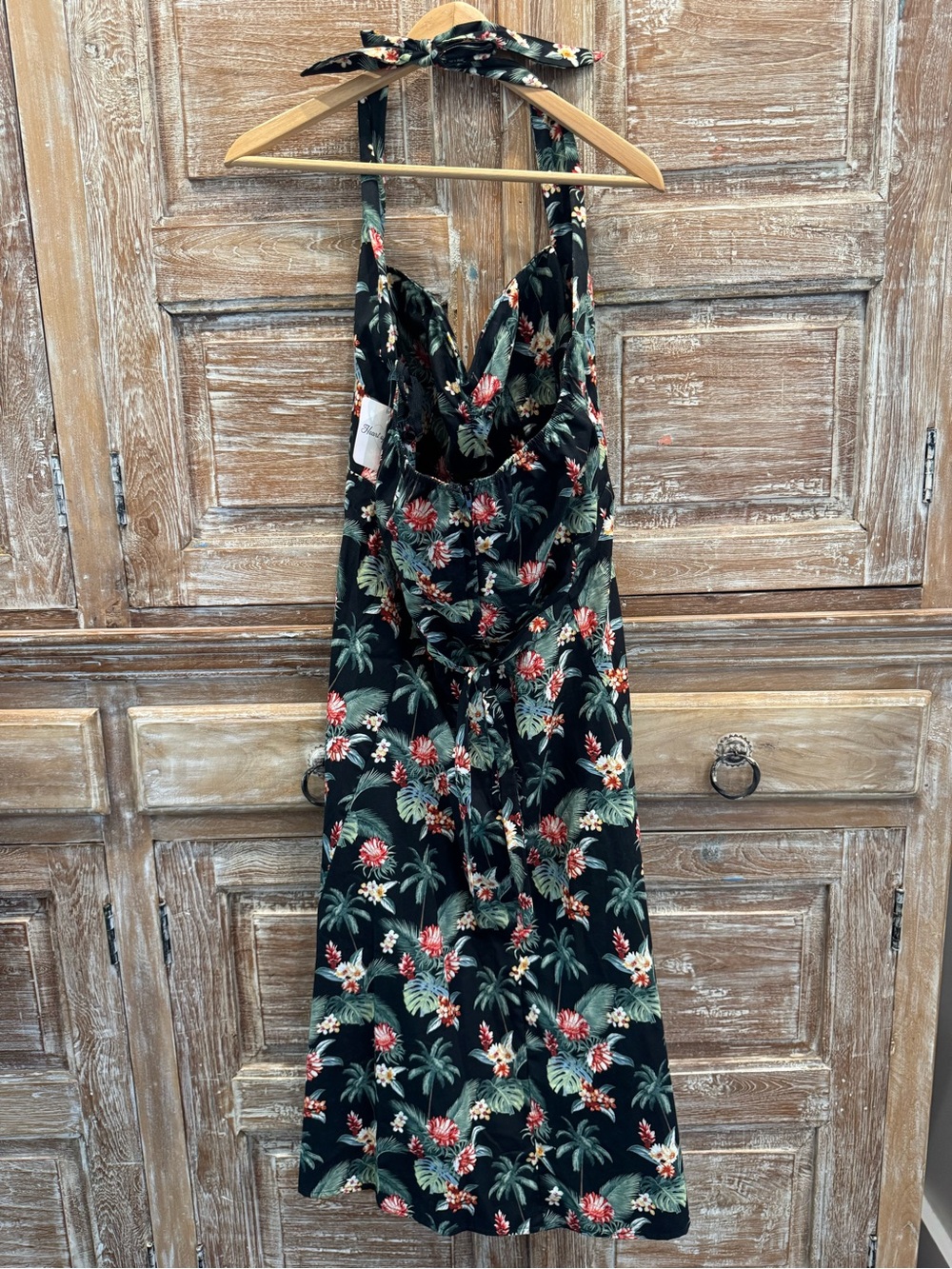Heart Of Haute Nwt Black Cotton Tropical Hawaiian Halter Midi Dress Plus Size — image 7 of 8